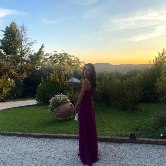 Drape-Neck Faux-Peal-Strap Gown - Macy's - Picture 2 of 4